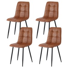 Artiss 4x Retro PU Leather Dining Chairs, Brown - Ergonomic Curved Back, Sturdy Metal Legs, 43x43x90cm, Easy Assembly