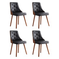 Artiss Set of 4 Black Dining Chairs PU Leather, Diamond Tufted, Foam Padded, Wooden Legs, 150kg Capacity