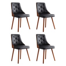 Artiss Set of 4 Black Dining Chairs PU Leather, Diamond Tufted, Foam Padded, Wooden Legs, 150kg Capacity