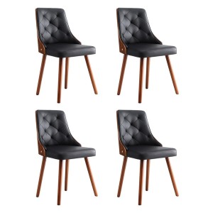 Artiss Set of 4 Black Dining Chairs PU Leather, Diamond Tufted, Foam Padded, Wooden Legs, 150kg Capacity