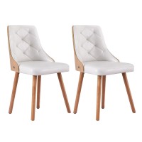 Artiss Set of 2 White Dining Chairs, PU Leather, Diamond Tufted, Wood Frame, Padded Seat, 150kg Capacity
