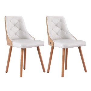 Artiss Set of 2 White Dining Chairs, PU Leather, Diamond Tufted, Wood Frame, Padded Seat, 150kg Capacity