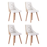 Artiss Set of 4 White Dining Chairs, PU Leather, Diamond Tufted, Padded Seat, Beech Wood Legs, 150kg Capacity
