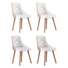 Artiss Set of 4 White Dining Chairs, PU Leather, Diamond Tufted, Padded Seat, Beech Wood Legs, 150kg Capacity