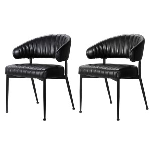 Artiss Yolanda Dining Chairs Set of 2, Black PU Leather, Metal Frame, 150kg Capacity, 49x52x77cm, 1-Year Warranty