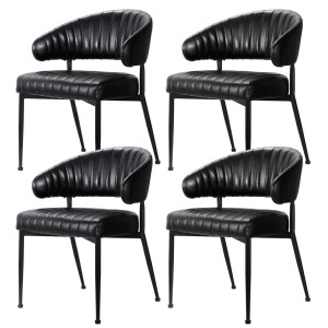 Artiss Yolanda Dining Chairs Set of 4 - Black PU Leather, Metal Frame, Plush Cushioning, 150kg Capacity, Elegant Design