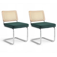Artiss Set of 2 Velvet Rattan Dining Chairs, Cantilever Stainless Steel Frame, Green, 47x46x77cm, Modern Chic Design