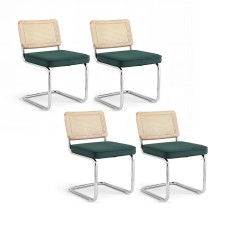 Artiss Set of 4 Green Velvet Rattan Dining Chairs – Cantilever Design, Stainless Steel Frame, Comfy Foam, Easy Assembly