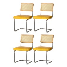 Artiss Felix Dining Chairs Set of 4, Yellow Velvet & Rattan, Cantilever Design, Durable Rubberwood & Steel Frame