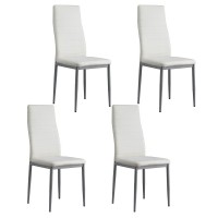 Artiss Astra Dining Chairs Set of 4, White Leather Look, Channel Tufted, Waterproof, Metal Legs, 39x43x95cm
