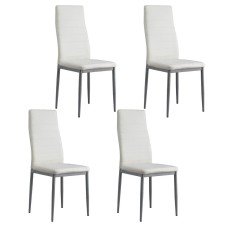 Artiss Astra Dining Chairs Set of 4, White Leather Look, Channel Tufted, Waterproof, Metal Legs, 39x43x95cm