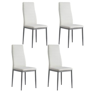 Artiss Astra Dining Chairs Set of 4, White Leather Look, Channel Tufted, Waterproof, Metal Legs, 39x43x95cm