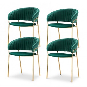 Artiss Dalia Set of 4 Velvet Dining Chairs - Green, Metal Frame, Plush Cushions, 150KG Capacity, 77.5cm Height