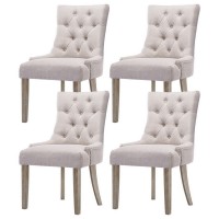 Artiss Cayes Dining Chairs Set of 4, French Provincial Style, Beige Linen, 13cm Cushion, Rubber Wood Legs, 89cm Height