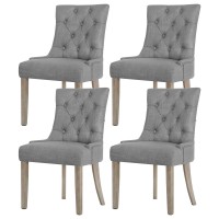 Artiss Cayes French Provincial Dining Chairs Set of 4 - Grey Linen, 13cm Cushion, Rubber Wood Legs, 1-Year Warranty