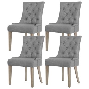 Artiss Cayes French Provincial Dining Chairs Set of 4 - Grey Linen, 13cm Cushion, Rubber Wood Legs, 1-Year Warranty