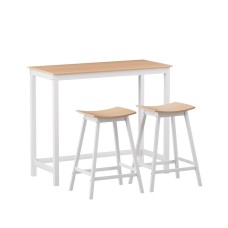 Artiss Solid Wood Bar Table & Stool Set - Pine & White, 3-Piece Dining Desk with Smooth Finish & Anti-Slip Protectors