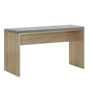Artiss NATU 90cm Oak Dining Bench - Upholstered Seat, Sturdy 15mm Particle Board, Faux Linen, Natural Wood Grain Finish