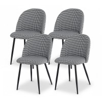 Artiss Set of 4 Houndstooth Linen Dining Chairs - Modern Comfort, Solid Metal Legs, Anti-Slip Design, Easy Assembly