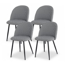 Artiss Set of 4 Houndstooth Linen Dining Chairs - Modern Comfort, Solid Metal Legs, Anti-Slip Design, Easy Assembly