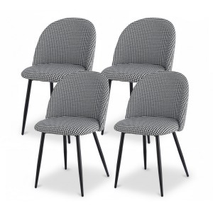Artiss Set of 4 Houndstooth Linen Dining Chairs - Modern Comfort, Solid Metal Legs, Anti-Slip Design, Easy Assembly
