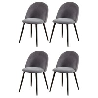 Artiss Velvet Dining Chairs Set of 4 - Dark Grey, Solid Iron Legs, Anti-Slip, Easy Assembly, 150kg Capacity