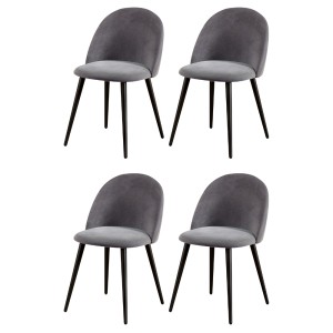 Artiss Velvet Dining Chairs Set of 4 - Dark Grey, Solid Iron Legs, Anti-Slip, Easy Assembly, 150kg Capacity