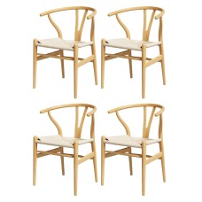 Artiss Wishbone Dining Chairs Set of 4 Wooden Rubberwood Frame Rattan Seat Ergonomic Backrest 120kg Natural