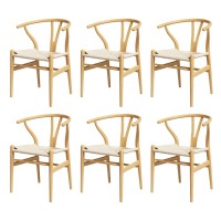 Artiss Set of 6 Wishbone Dining Chairs - Rubberwood Frame, Rattan Seat, Ergonomic Design, 120kg Capacity, Natural Finish