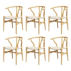 Artiss Set of 6 Wishbone Dining Chairs - Rubberwood Frame, Rattan Seat, Ergonomic Design, 120kg Capacity, Natural Finish