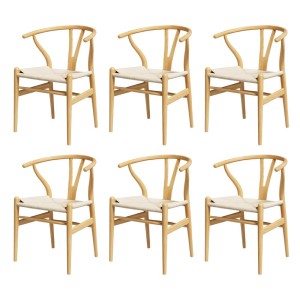 Artiss Set of 6 Wishbone Dining Chairs - Rubberwood Frame, Rattan Seat, Ergonomic Design, 120kg Capacity, Natural Finish