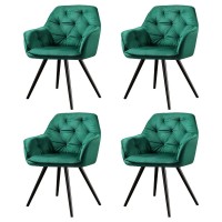 Artiss Velvet Diamond Tufted Dining Chairs Set of 4 - Green, Plush Armchair, Steel Legs, 150kg Capacity, 1-Year Warranty