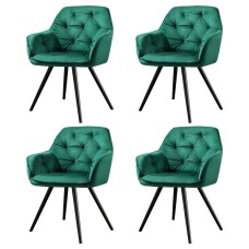 Artiss Velvet Diamond Tufted Dining Chairs Set of 4 - Green, Plush Armchair, Steel Legs, 150kg Capacity, 1-Year Warranty