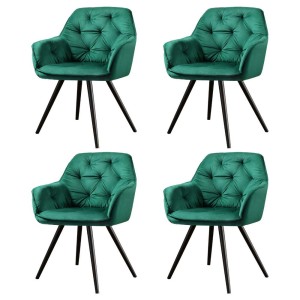 Artiss Velvet Diamond Tufted Dining Chairs Set of 4 - Green, Plush Armchair, Steel Legs, 150kg Capacity, 1-Year Warranty
