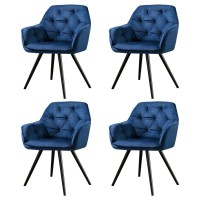 Artiss Set of 4 Velvet Dining Chairs, Blue, Diamond Tufted, Armrests, Solid Wood Frame, Steel Legs, 150kg Capacity