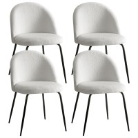 Artiss Dining Chairs Set of 4 Sherpa Boucle White, Modern Upholstered Winged Back, Steel Legs, 150kg Capacity