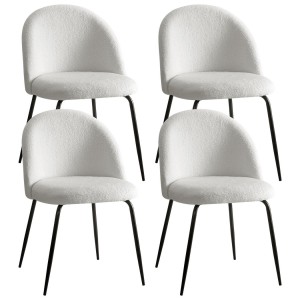 Artiss Dining Chairs Set of 4 Sherpa Boucle White, Modern Upholstered Winged Back, Steel Legs, 150kg Capacity