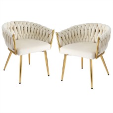 Luxurious Artiss Set of 2 Velvet Dining Chairs, Beige, with Hand-Woven Backrest and Sturdy Steel Legs, 63x50x69cm Luxurious Artiss Set of 2 Velvet Dining Chairs, Beige, with Hand-Woven Backrest and Sturdy Steel Legs, 63x50x69cm