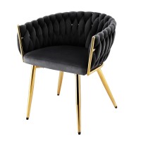 Artiss Velvet Dining Chair - Black, Hand-Woven Backrest, Metal Frame, 60x50x69cm, 150kg Capacity, Easy Assembly