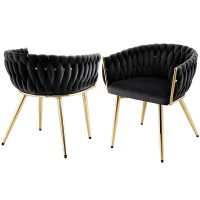Luxurious Artiss Velvet Dining Chairs Set of 2 – Black, Plush Armchair with Steel Legs, Hand-Woven Back, 150kg Capacity