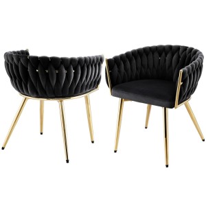Luxurious Artiss Velvet Dining Chairs Set of 2 – Black, Plush Armchair with Steel Legs, Hand-Woven Back, 150kg Capacity
