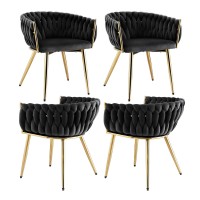 Artiss 1 Set of 4 Velvet Dining Chairs, Black - Plush Upholstery, Hand-Woven Backrest, Sturdy Steel Legs, 150kg Capacity