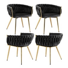 Artiss 1 Set of 4 Velvet Dining Chairs, Black - Plush Upholstery, Hand-Woven Backrest, Sturdy Steel Legs, 150kg Capacity