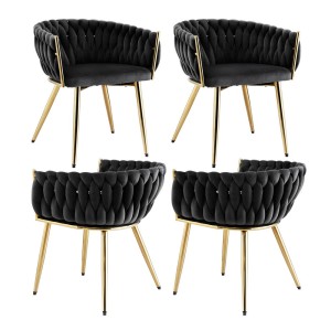Artiss 1 Set of 4 Velvet Dining Chairs, Black - Plush Upholstery, Hand-Woven Backrest, Sturdy Steel Legs, 150kg Capacity