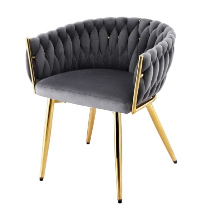 Artiss Velvet Weaving Dining Chair with Armrests - Grey, 63x50x69cm, Steel Legs, 150kg Capacity, Luxury Seating