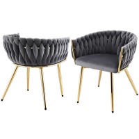 Artiss Set of 2 Grey Velvet Dining Chairs - Elegant Armchairs with Steel Legs, Hand-Woven Backrest, 150kg Capacity