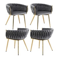 Artiss Set of 4 Grey Velvet Dining Chairs, Plush Armchair with Steel Legs, Hand-Woven Backrest, 150kg Capacity