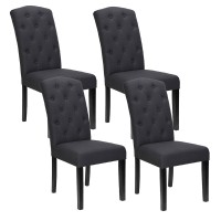 Artiss Dansk Dining Chairs Set of 4 - Dark Grey Linen, Tufted Parsons Design, Extra Thick Foam, Pinewood Frame, 104cm