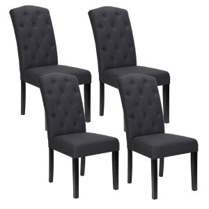 Artiss Dansk Dining Chairs Set of 4 - Dark Grey Linen, Tufted Parsons Design, Extra Thick Foam, Pinewood Frame, 104cm