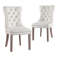 Artiss Set of 2 Beige Velvet Dining Chairs, Button Tufted Backrest, Rubberwood Legs, 50x46x96cm, 150kg Capacity